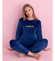 Pijamerry Kadın Kışlık Bisiklet Yaka Kadife Pijama Takımı 3047M - 1 Adet (Mavi)