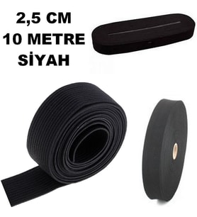 Lastik Sert Yumuşak Çamaşır Don Etek Bel Paça Bebe Lastiği Yassı Yumuşak 2,5 Cm Siyah 10 Mt
