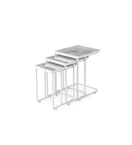 High Gloss Parlak Mermer Desen 3lü C Zigon Sehpa (Beyaz)