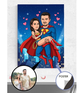 Kişiye Özel Süper Kahraman Tasarımlı Çizim Poster  - Sevgiliye Hediye, Sevgililer Günü Hediyesi