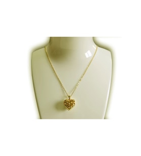 Çelik Kolye Sarı Gold Açılır Kapanır Kalp Kolye, Taşlı Kalp Kolye