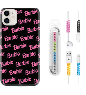 Apple iPhone 11 12 13 Mini Kılıf Kablo Koruma Spiral Silikon Barbie 1404