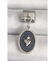 pilelistore 316L Çelik Gümüş Renk Çiçek İşlemeli Siyah Portre Model Nomination Charm - TJ-BC1215