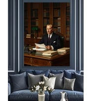 Kütüphanede Çalışan Atatürk Dekoratif Kanvas - Mdf Ahşap Tablo
