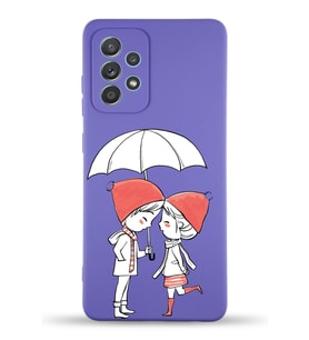 Samsung Galaxy A53 Uyumlu Lansman Kılıf Aşk Tasarımlı İçi Kadife Kapak-Mor (Şeffaf)
