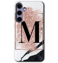 Galaxy S24 Kılıf HD Desen Baskılı Kılıf - Pembe Mermer Desenli M Harfi