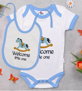 BK Kids Welcome Little One Tasarımlı Mavi Bebek Body Zıbın ve Mama Önlüğü Hediye Seti-1