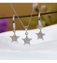 Beyaz Taşlı Minimal Yıldız Gümüş Kolye Küpe Takım