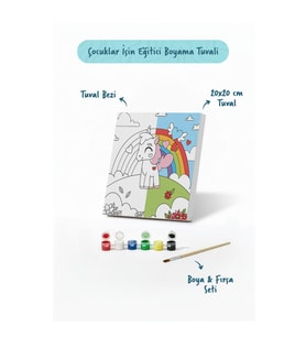Unicorn Figürlü Çocuk Boyama Tuvali – Şövalesiz Boya Seti 20x20