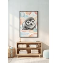 Sevimli Yavru Fok Minimalist 1. Kalite Ahşap Çerçeveli Tablo