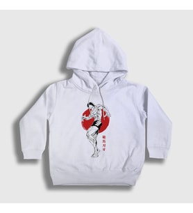 Presmono Unisex Çocuk Beyaz Fighter Anime Hanma Baki Kapüşonlu Sweatshirt 317392tt