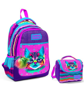 Coral High Mor Pembe Kedi Okul Sırt ve Beslenme Çantası Seti - Kız Çocuk
