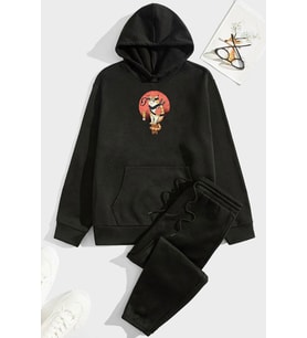Unisex Shinobi Kedi Baskılı Eşofman Takımı (Siyah)