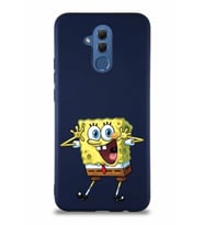 Huawei Mate 20 Lite Soft Premier Kapak Sünger Bob Tasarımlı Silikon Kılıf - Lacivert (Şeffaf)
