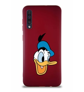 Samsung Galaxy A50 Soft Premier Kapak Donald Duck-A Tasarımlı Silikon Kılıf - Mürdüm (Şeffaf)