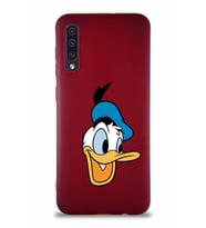 Samsung Galaxy A50 Soft Premier Kapak Donald Duck-A Tasarımlı Silikon Kılıf - Mürdüm (Şeffaf)