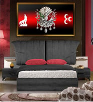 Tablore Osmanlı Arması Bozkurt Ve Üç Hilal Tablosu Çerçeveli Kanvas Tablo Modern Salon Dekoru