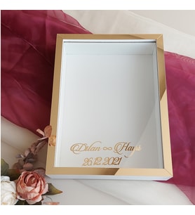 Beyaz  30x40 Cm Fotoğraf Bölümsüz Yarı Gold İsimli Ledsiz Gül Saklama Kutusu
