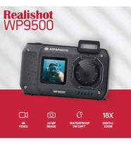 Realishot WP9500 - Su Geçirmez Dijital Kamera, 7 m Su Geçirmez, 24 MP, Zoom 18X, 4K Video, 2,9 inç / 1,4 inç Çift Ekran - Siyah