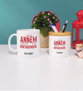 Anneler Günü Hediyesi Anneye Hediye - 7 - Kupa Bardak ve Kalemlik Hediye Seti
