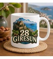 Giresun Temalı Memleket Kupası – 28 Giresun Kalesi Giresun Adası ve Fındık Baskılı Seramik Kupa