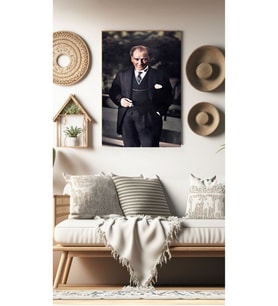 ATATÜRK TAKIM ELBİSE CANVAS TABLO KANVAS HEDİYELİK DUVAR DEKARASYON DUVAR SÜSÜ ÖLÇÜ SEÇMEYİ UNUTMAYI (Beyaz)