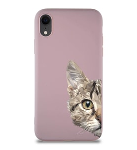Apple iPhone XR Soft Premier Kapak Catface Tasarımlı Silikon Kılıf - Pudra (Şeffaf)