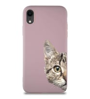 Apple iPhone XR Soft Premier Kapak Catface Tasarımlı Silikon Kılıf - Pudra (Şeffaf)