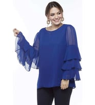 28009 Kolları Fırfırlı Büyük Beden Bluz Saks