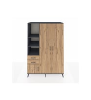 Kronos Dolap 5 Raflı 2 Çekmeceli Tek Askılı 132x59x195 Antrasit-Çam/Çam