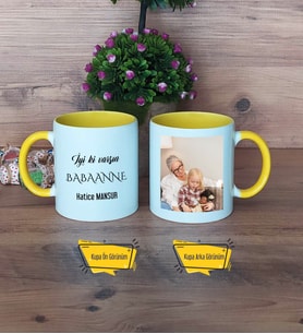 Babaanneye Hediye Kupa Bardak Sarı Fotoğraflı Anneler Günü Hediyesi