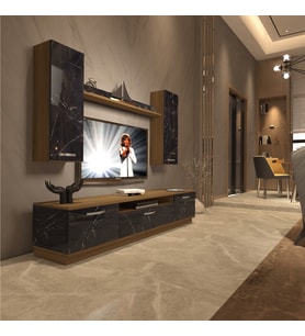 Decoraktiv Trio 5D Mdf Tv Ünitesi Tv Sehpası - Pera Siyah Mermer (Pera-Siyah Mermer)