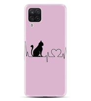Kılıfland Samsung Galaxy A12 Kılıf Desenli Silikon Resimli Kapak Pink Cat Heart Kılıf 1303