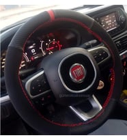 Fiat Doblo 2010> Direksiyon Kılıfı Dikmeli Alkantara-Karbon Kırmızı Yüzüklü