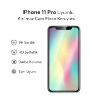 iPhone 11 Pro Uyumlu Kırılmaz Cam Ekran Koruyucu 9H Temperli Cam HD Şeffaf (Beyaz)
