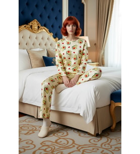 Kadın Avokado ve Kalp Baskılı Pijama Takımı Fonksiyonel Dayanıklı Kaliteli Konforlu Modern
