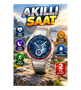 Gümüş Akıllı Saat 46 mm Kasa – 1.43 İnç Ekran, Nabız ve Uyku Takibi