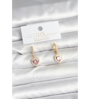 Pirinç Gold Pembe Renk Zirkon Taşlı Kalp Model Kadın Küpe 5886 - SSSSSS9781-2695