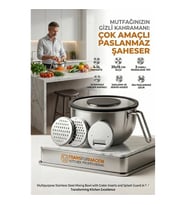 Çok Amaçlı Rendeli Paslanmaz Çelik Karıştırma Kabı - Sıçratmaz Mikser Kapağı Saklama Kasesi 4.5L 72