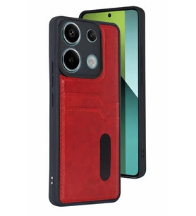 Redmi 15C 4G Sara Kartvizitli Deri Kılıf - Kırmızı