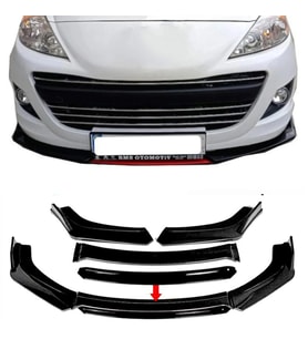Peugeot 307 Siyah Renkli Şeritli Dilli Ön Lip 4 Prç Parlak Siyah ABS