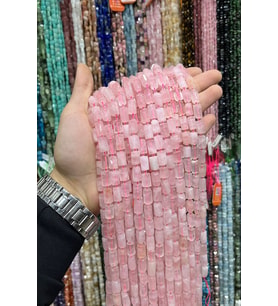 Pembe Kuvars Taşı Silindir Altıgen Kesim 10x14mm Doğal Taş Dizi
