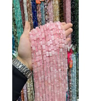 Pembe Kuvars Taşı Silindir Altıgen Kesim 10x14mm Doğal Taş Dizi