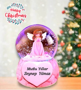 Kişiye Özel Renk Değiştiren Işıklı Pembe Peri Kar Küresi Sevgililer Günü