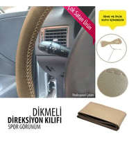 Dikmeli Direksiyon Kılıfı Deri Bej Dikişli
