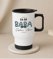 BK Gift Kişiye Özel Babalar Günü Tasarımlı Kulplu Beyaz Çelik Bardak Termos Mug 450ml-9, Babalar Günü Hediye, Babaya Hediye (Metal)