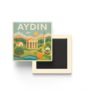 Aydın - Memleket Temalı - Paper Cut Art - Baskılı Buzdolap Magneti Kare - 9x9 cm