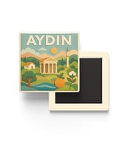 Aydın - Memleket Temalı - Paper Cut Art - Baskılı Buzdolap Magneti Kare - 9x9 cm