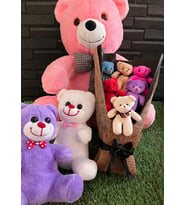 Sevgiliye Hediye 55cm Pembe Ayıcık - Rengarenk Ayıcık Buketi - Mor Beyaz 25cm Ayıcıklar