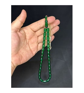 SEVGİLİYE ÖZEL HEDİYE TTOZ KEHRİBAR TESBİH YEŞİL RENKLİ KAPSÜL KESİM 11MMX7,5MM H-1569.